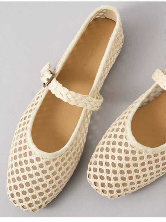 American Eagle Outfitters Shoes - American Eagle Outfitters Cream Braided Mary Jane Flats with Tan Insole